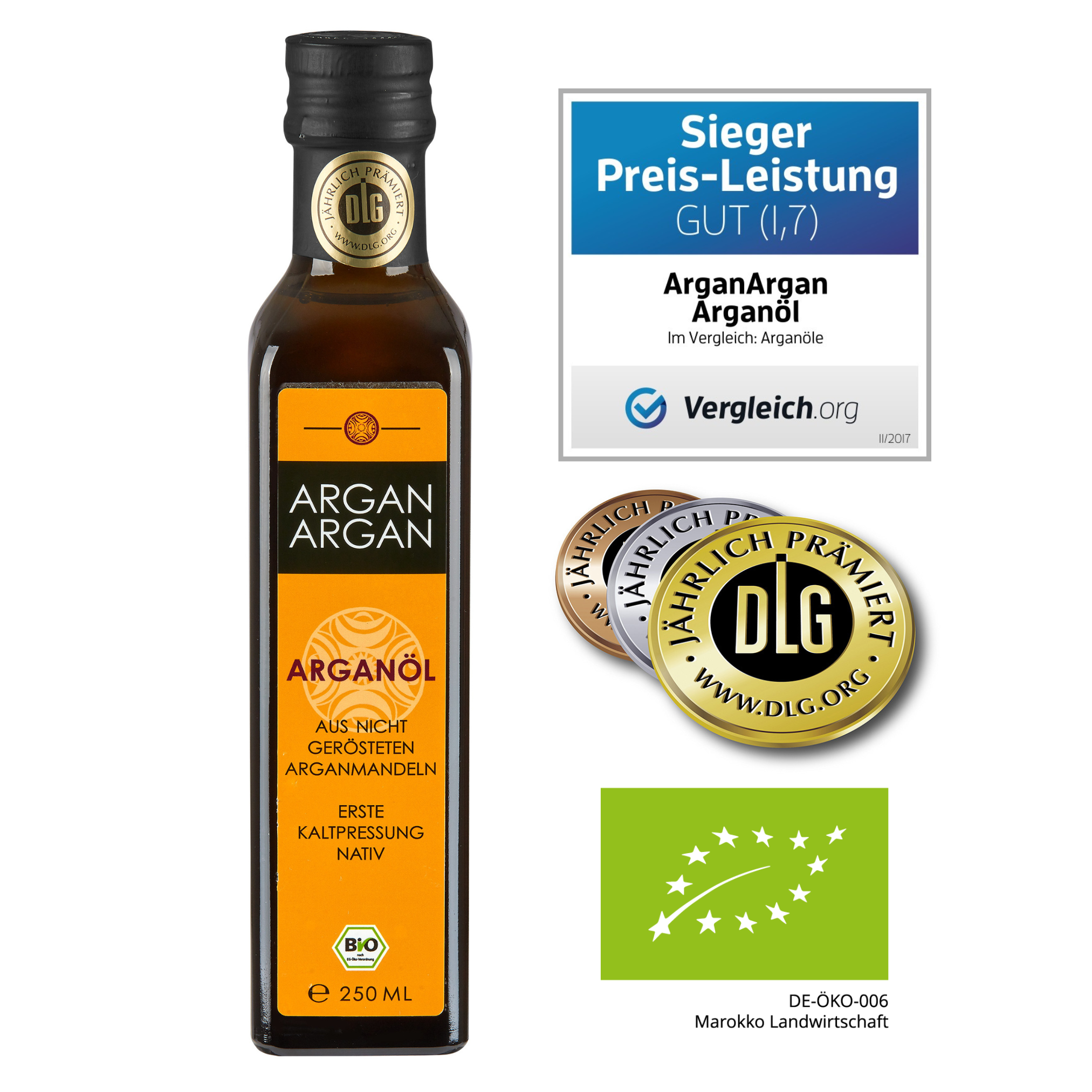 BIO-ARGANÖL – UNGERÖSTET 250ml – NATIV– erste Kaltpressung